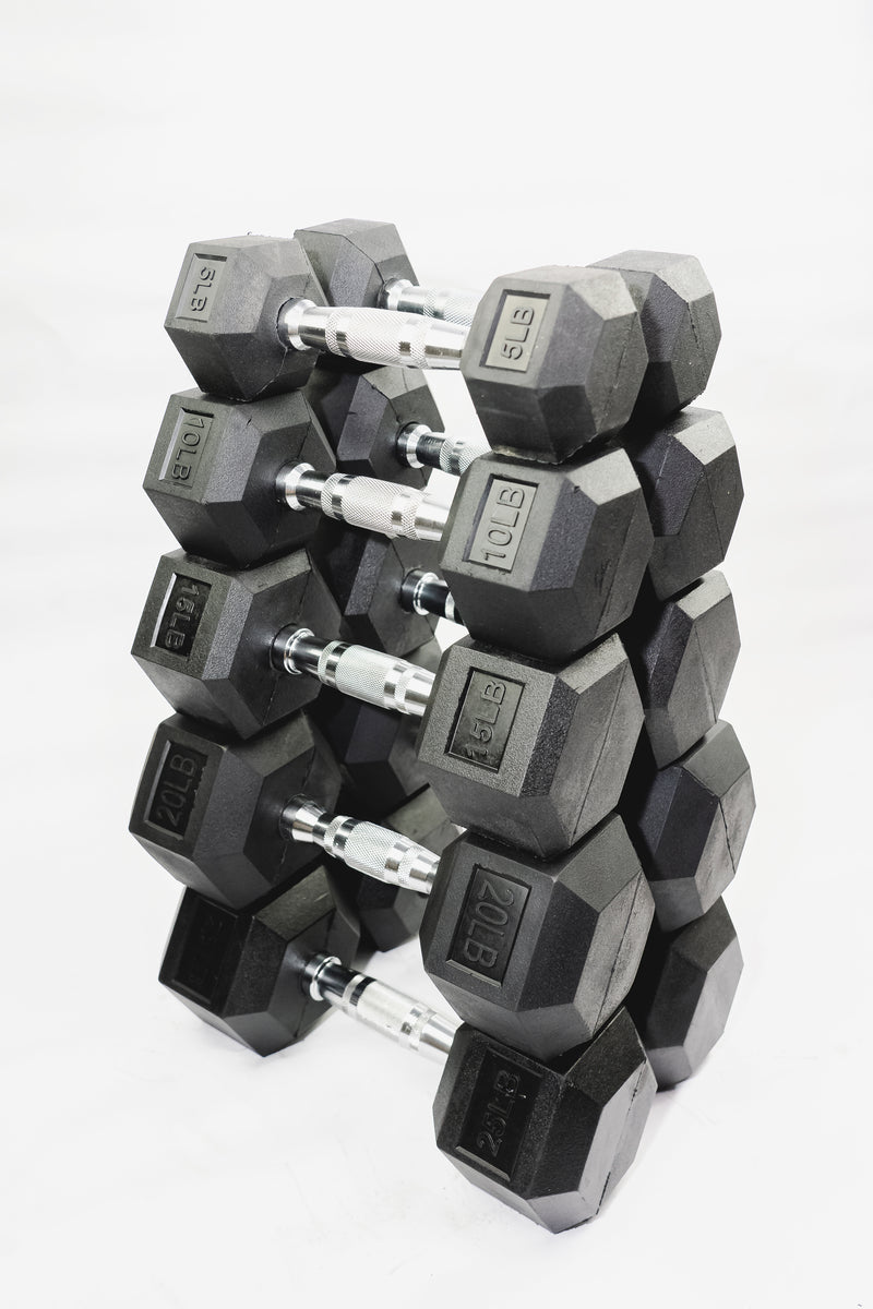 5LB-25LB Rubber Hex Dumbbell Set