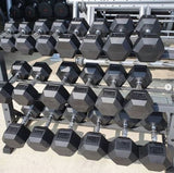 5LB-50LB Rubber Hex Dumbbell Set + Three-Tiered Rack