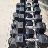 5LB-50LB Rubber Hex Dumbbell Set + Three-Tiered Rack